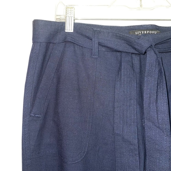Liverpool Navy Blue Belted Tie Waist Relaxed Fit Cropped Pants 31 Women’s - Picture 2 of 13